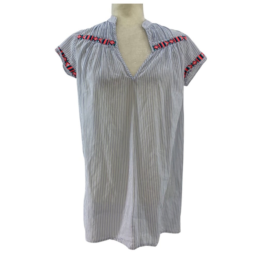 J Crew Contrast Embroidered Striped Tunic Top XXS